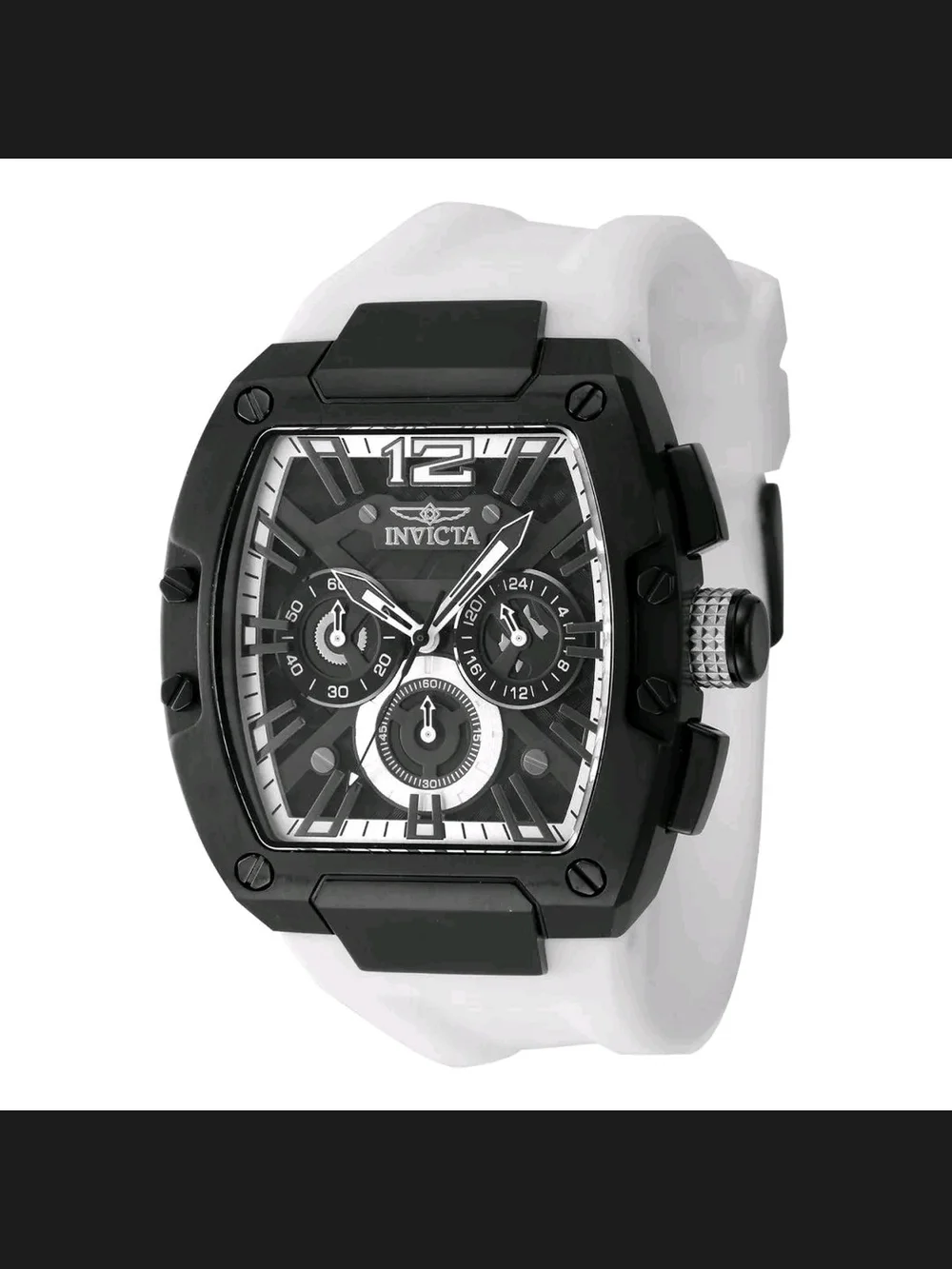 Invicta Black and White Chronograph Watch with Tonneau Case 43mm